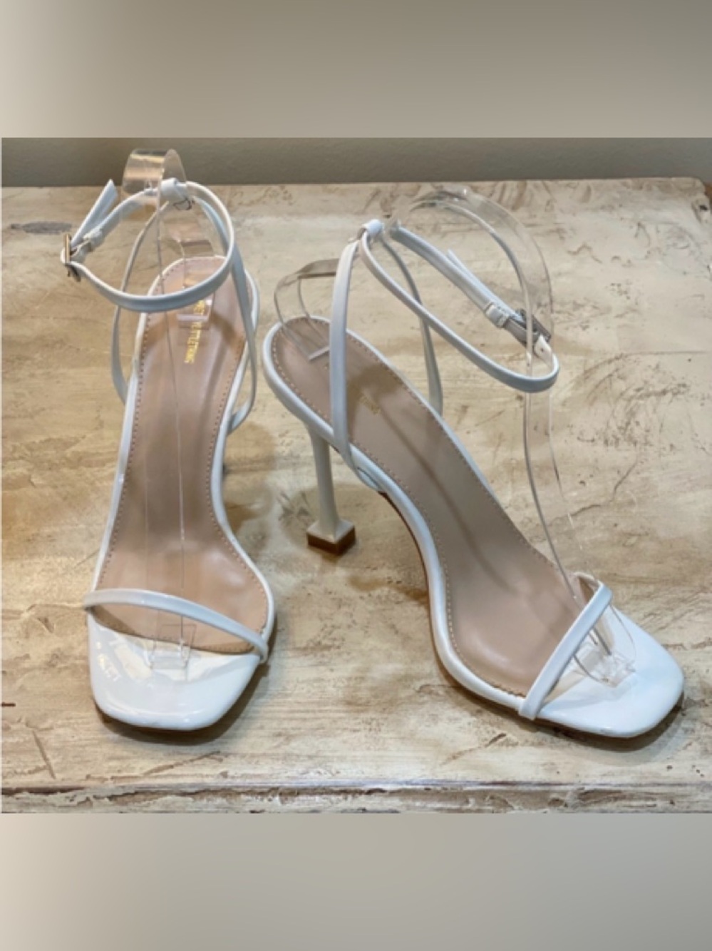 Pretty Little Thing White Patent Heeled Sandals NWOB Size 5